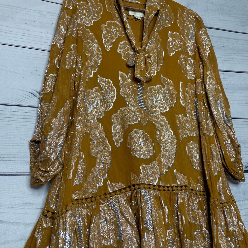 Anthropologie Maeve gold flounce skirt dress petite M - Picture 4 of 14